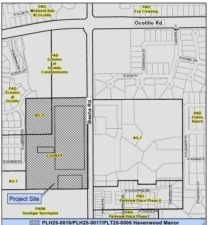 Havenwood Manor site map at the former Bashas' headquarters on Basha Road in Chandler, Arizona