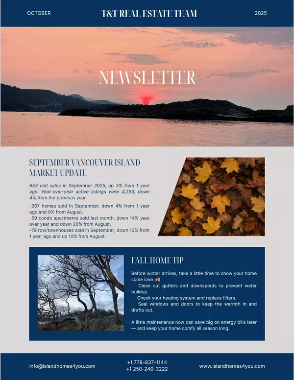 October 2025 Vancouver Island Real Estate Market Update & Fall Home Tips | T&T Real Estate Team,Tina Gonzalez PREC* & Tim Webb PREC*