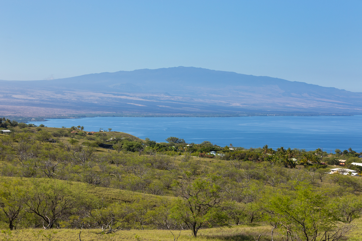 Ocean view from Lot #193 in the Heathers at Kohala Ranch on the Big Island of Hawaii, overlooking the Pacific Ocean and nearby coastal homes.