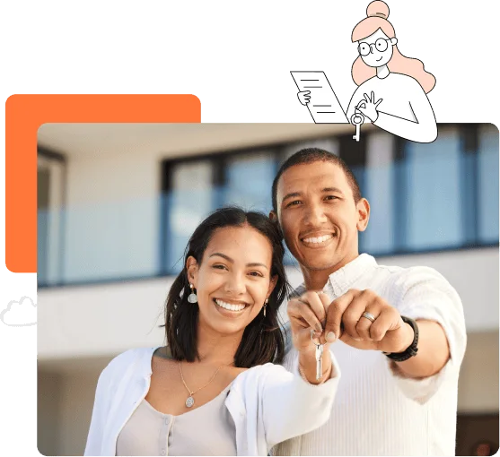 Smiling couple holding the keys to their first home