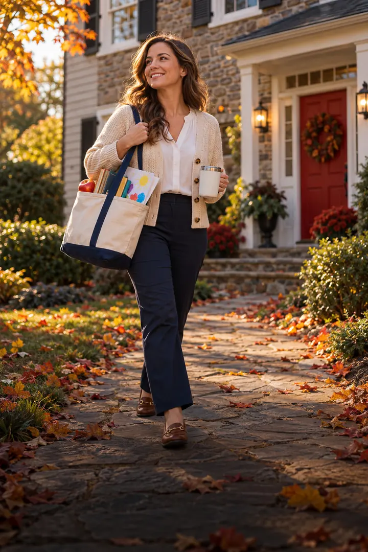 Teacher home buying program: a teacher walking up to her new stone colonial home in Newtown PA