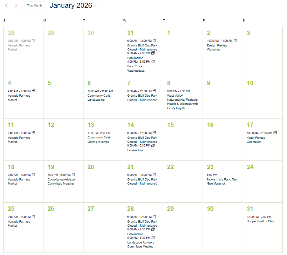 Verrado January 2026 Events Calendar