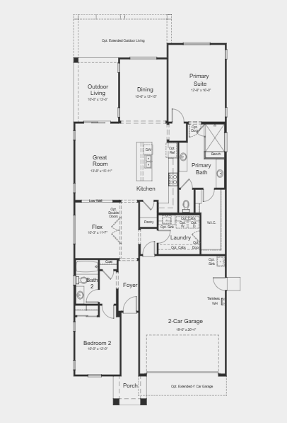 Sonata floorplan layout at CantaMia in Estrella, Goodyear, AZ — 2-bedroom, 2-bath, single-level 55+ active adult home by Taylor Morrison with open-concept design.