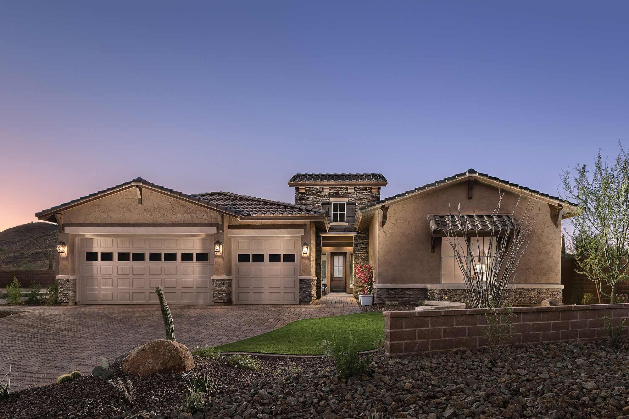 Exterior of a finished new construction spec home ready for quick move-in in the Phoenix area
