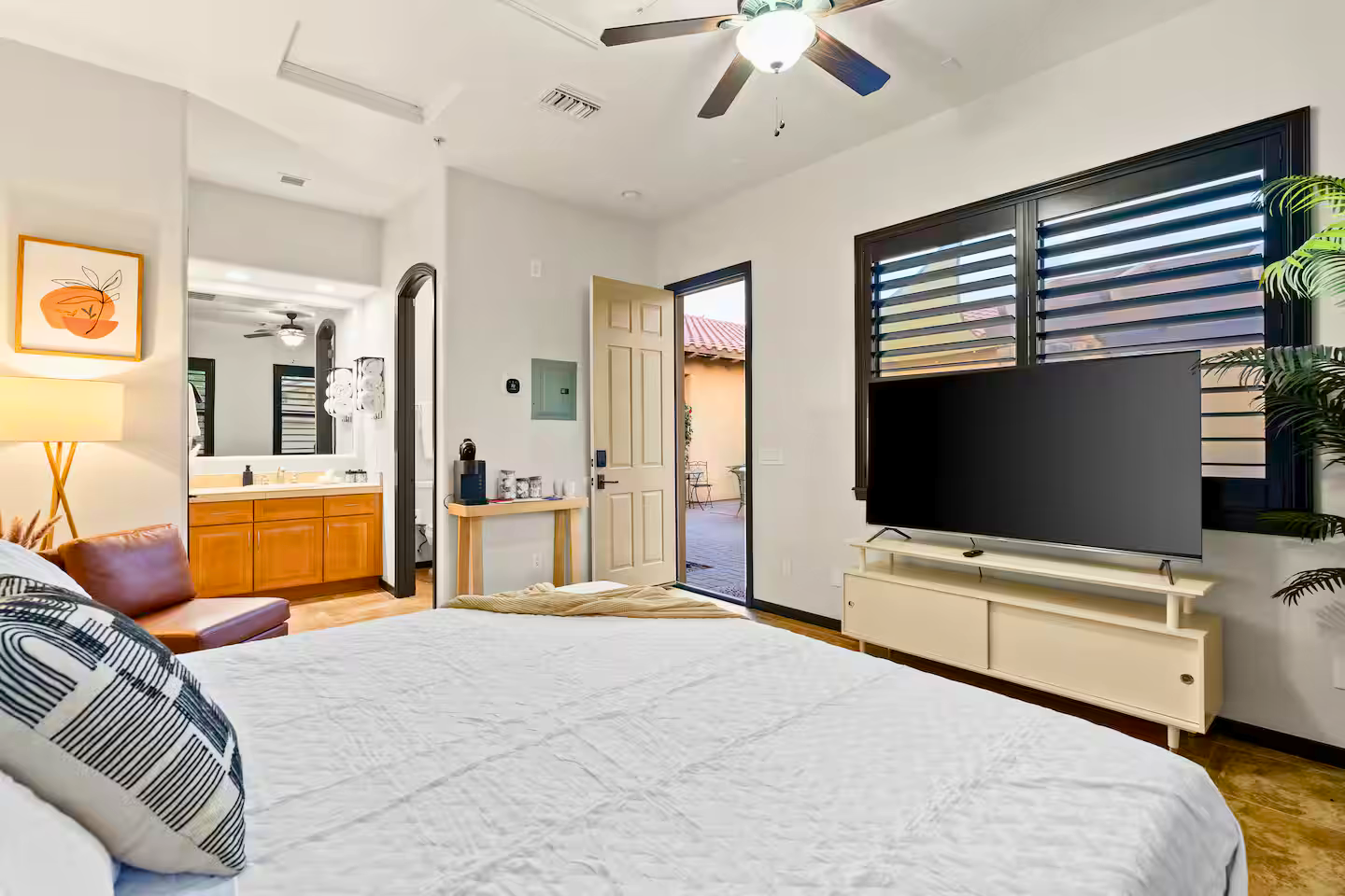 Detached casita at 14354 W Alvarado Dr in Palm Valley Goodyear, AZ featuring private entrance, full bathroom, and separate living space—flexible ADU layout ideal for short-term rental income, multi-generational stays, or bonus depreciation investment strategy.