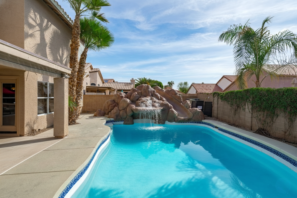 Resort pool with waterslide short-term rental Gilbert Arizona