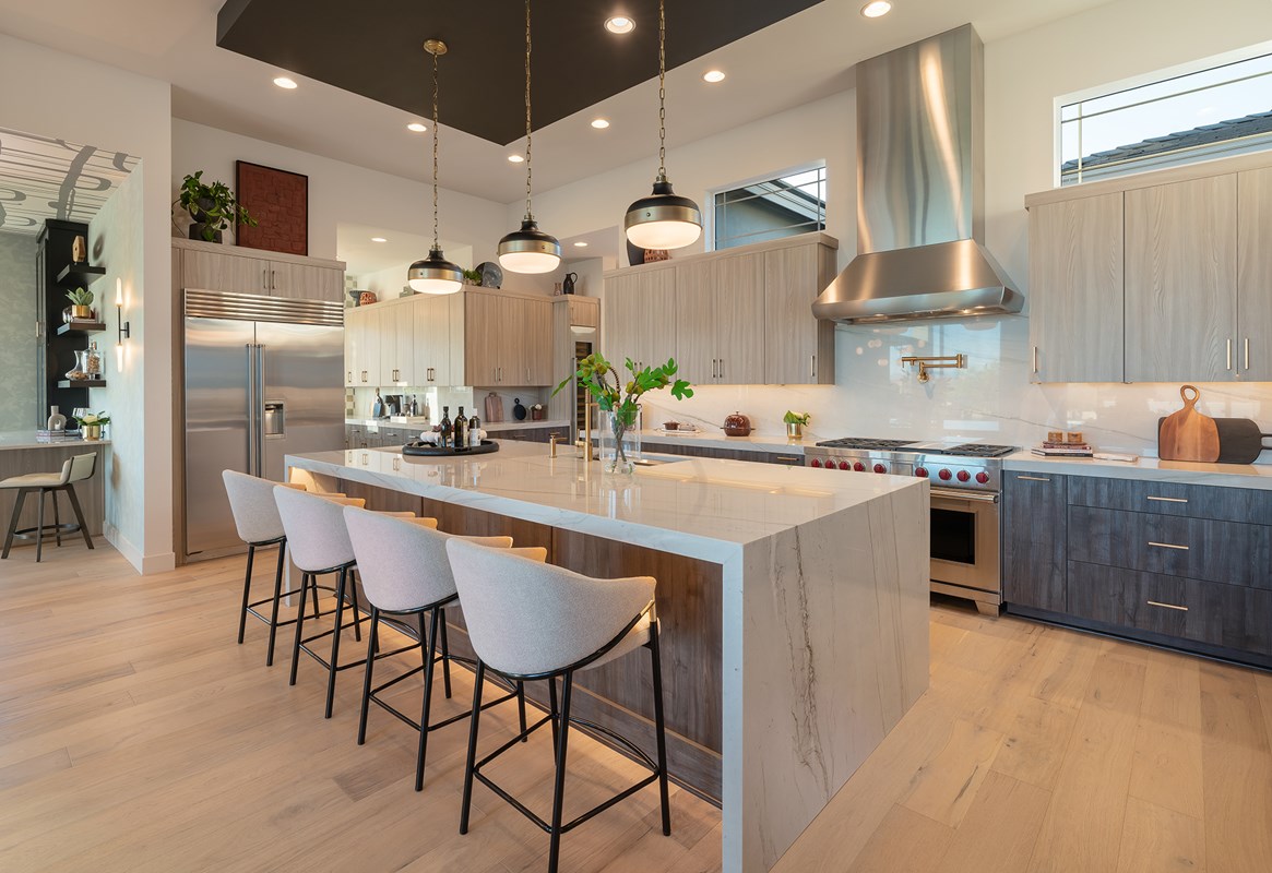 Pulte Homes — open kitchen with quartz countertops and gathering room, Regent Hills