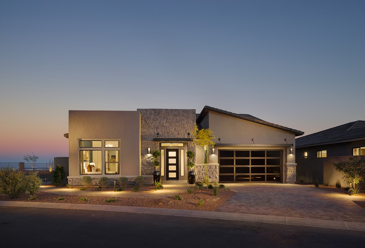 Regent Hills model home exterior — craftsman architecture, desert landscaping