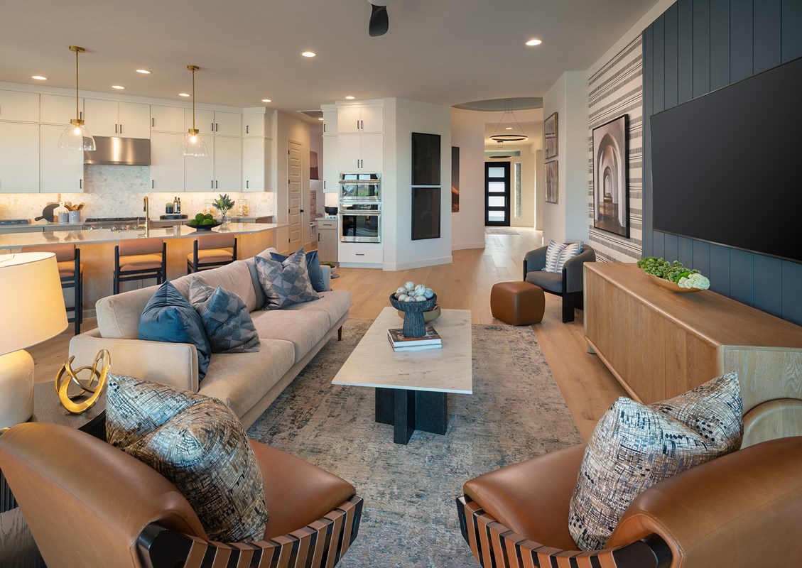 David Weekley Homes — open-concept great room and kitchen, Regent Hills