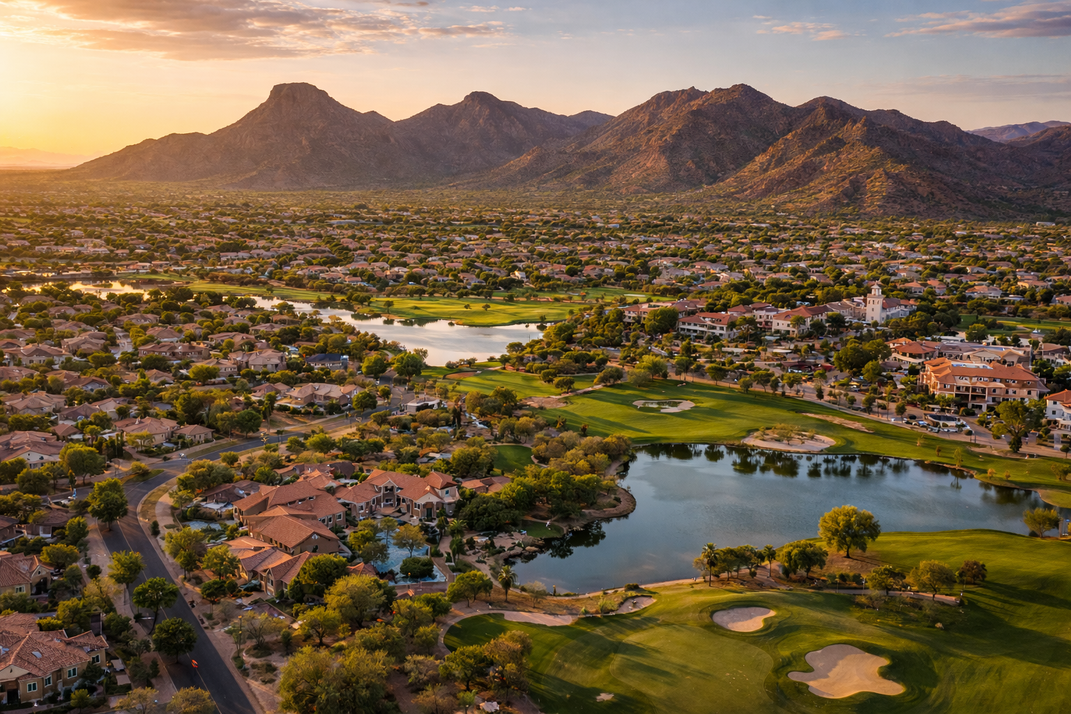 Aerial view of Greater Phoenix Metro real estate — residential and commercial properties