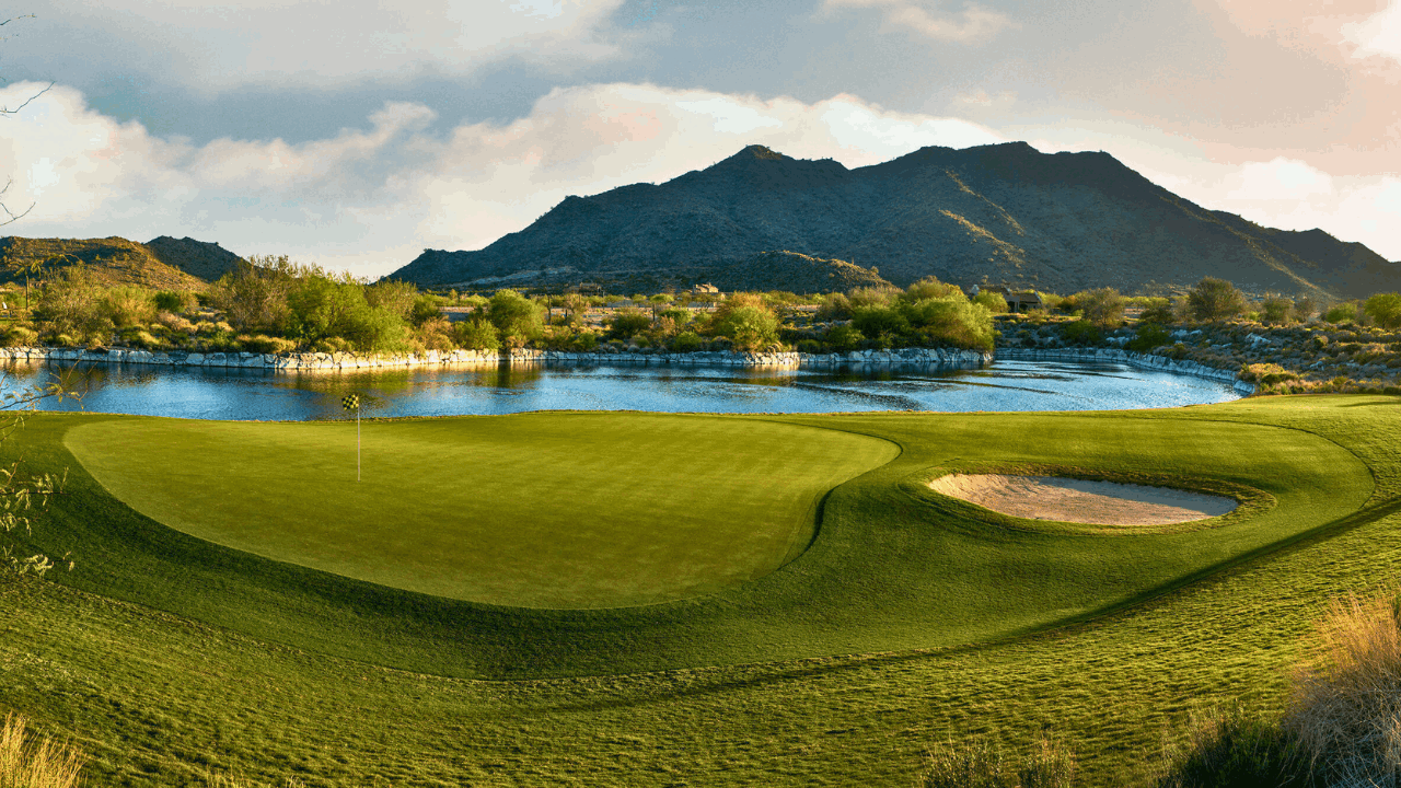 Arizona golf course community homes at golden hour