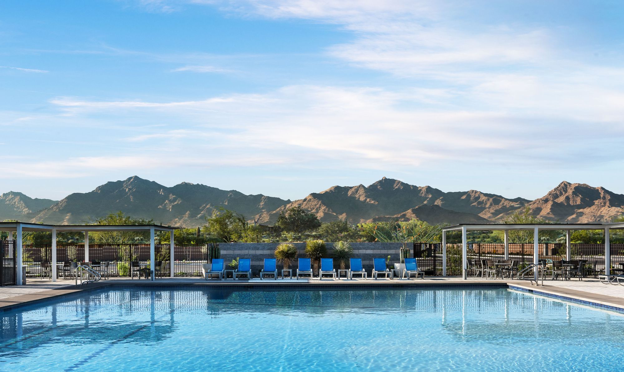 Beautiful backyard pool at a Phoenix Metro home showing sparkling blue water surrounded by desert landscaping