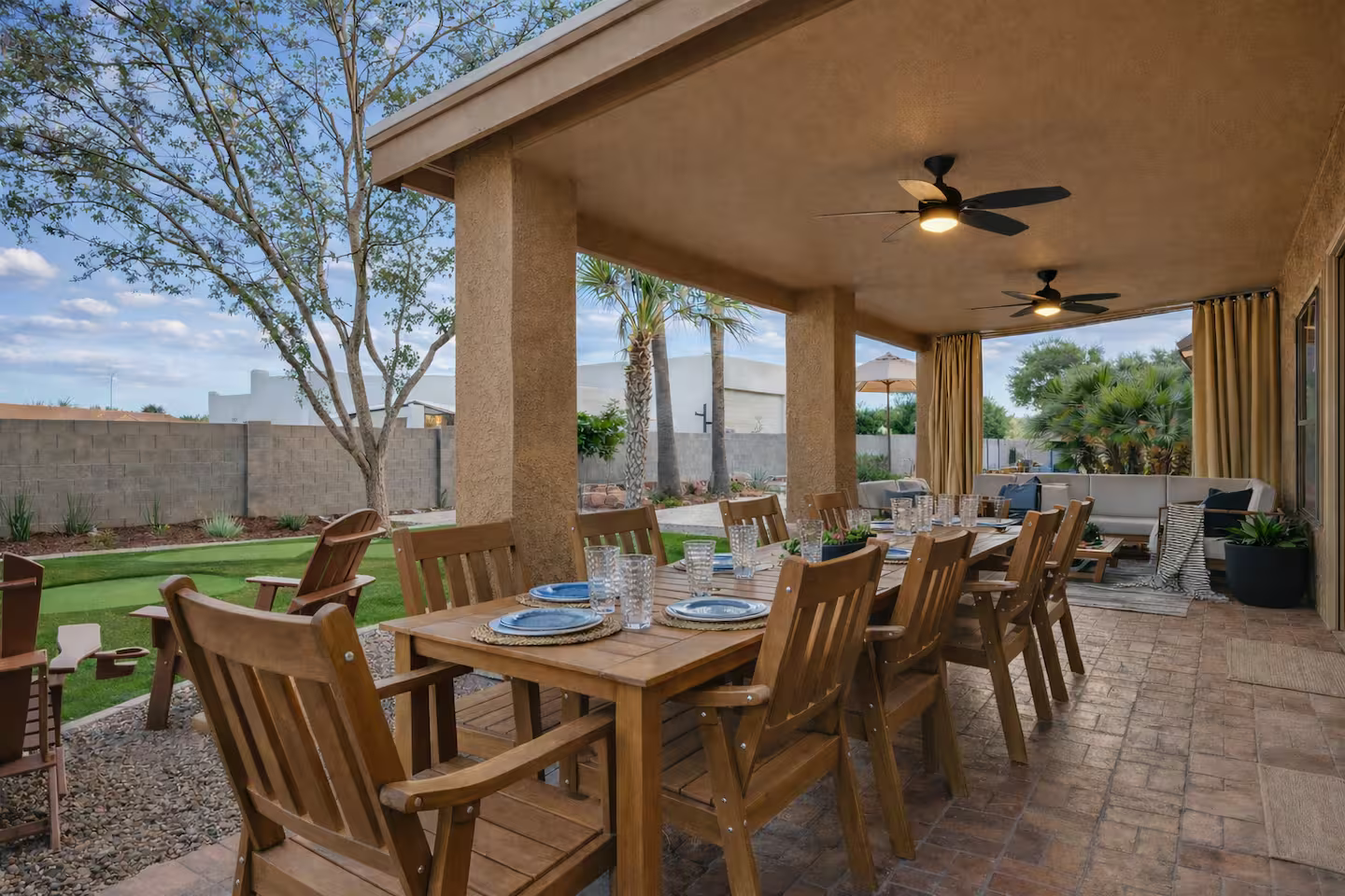 Solterra Haus covered patio and outdoor lounge area