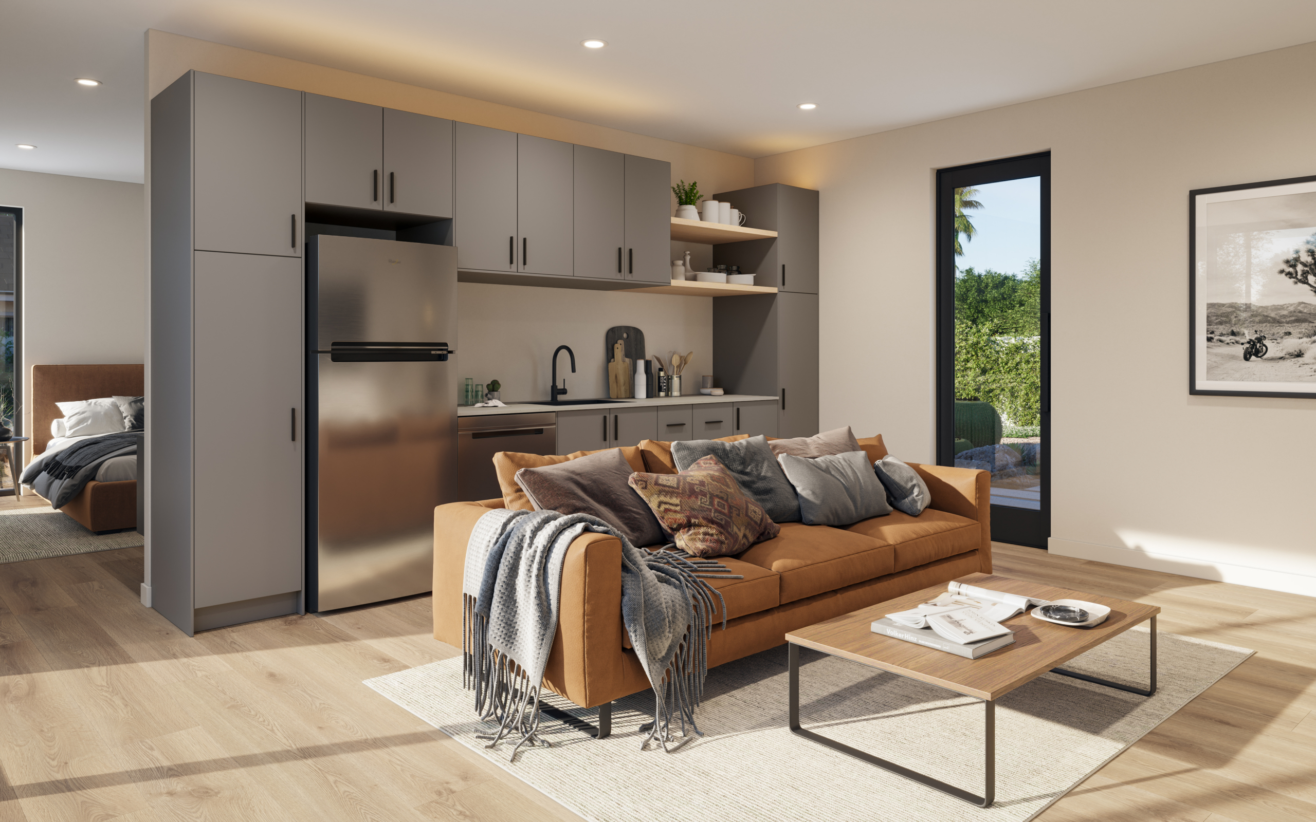 Modern ADU kitchen rendering Arizona guest house interior design