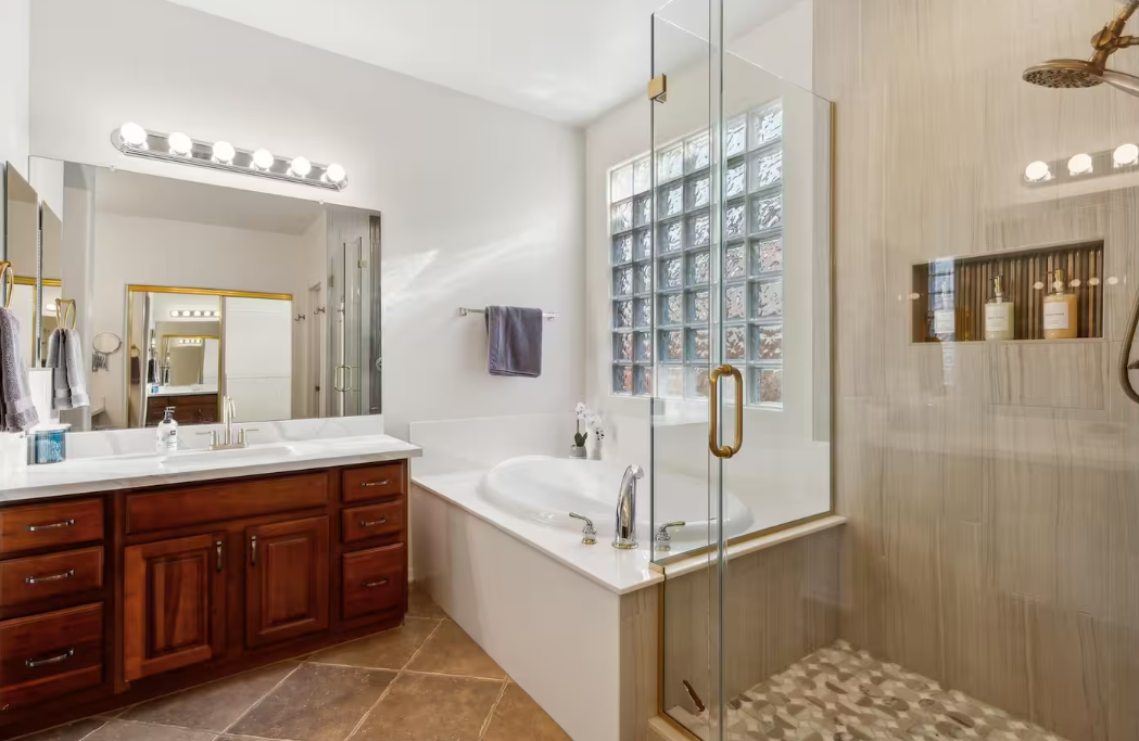 Remodeled primary bathroom inside the Palm Valley, Goodyear AZ short-term rental