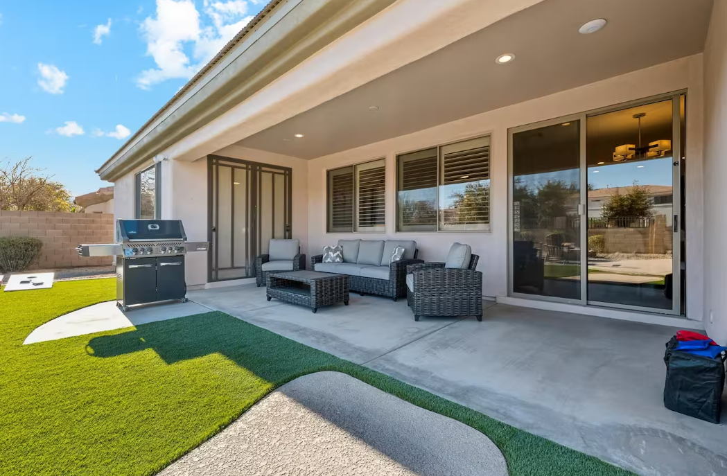 Patio and outdoor living space at the Palm Valley, Goodyear AZ short-term rental