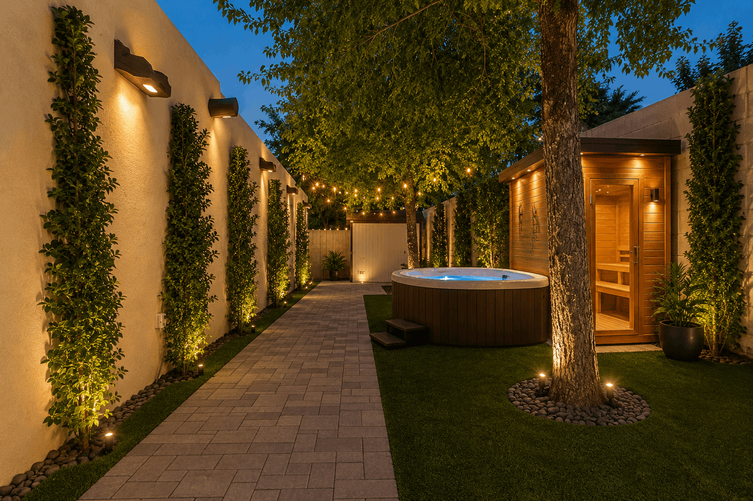 Backyard spa and sauna rendering