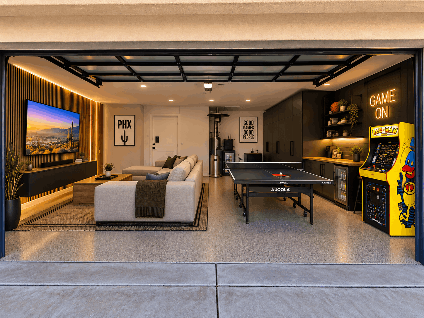Garage converted into a game room