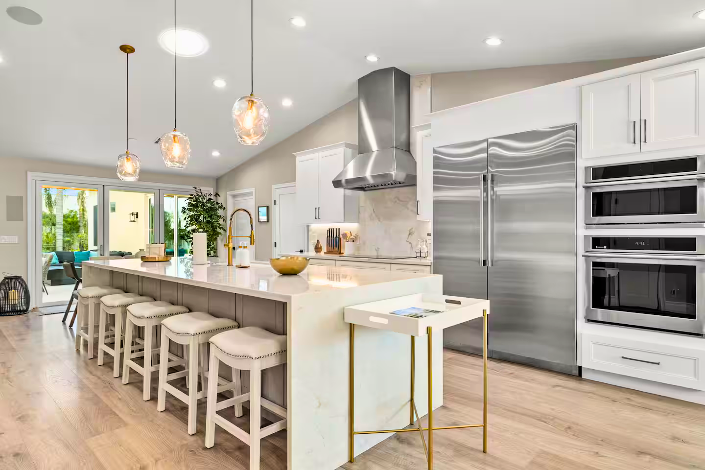 Kitchen with marble waterfall island