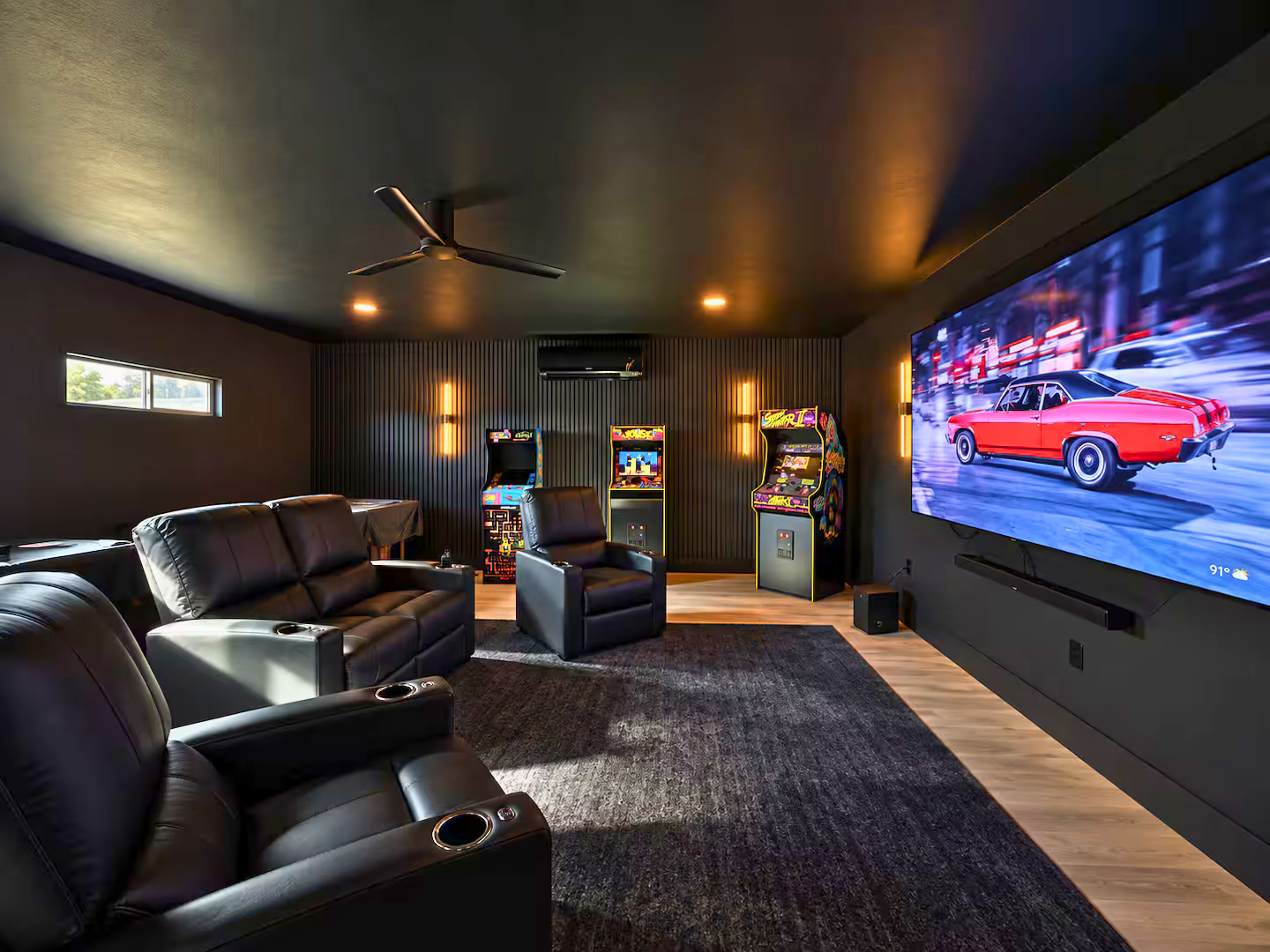 The finished game room after converting the garage