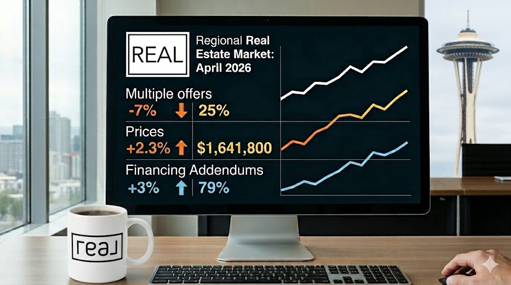 “Kurt Kreager’s April 2026 Woodinville and Eastside real estate market update showing balanced home values.”