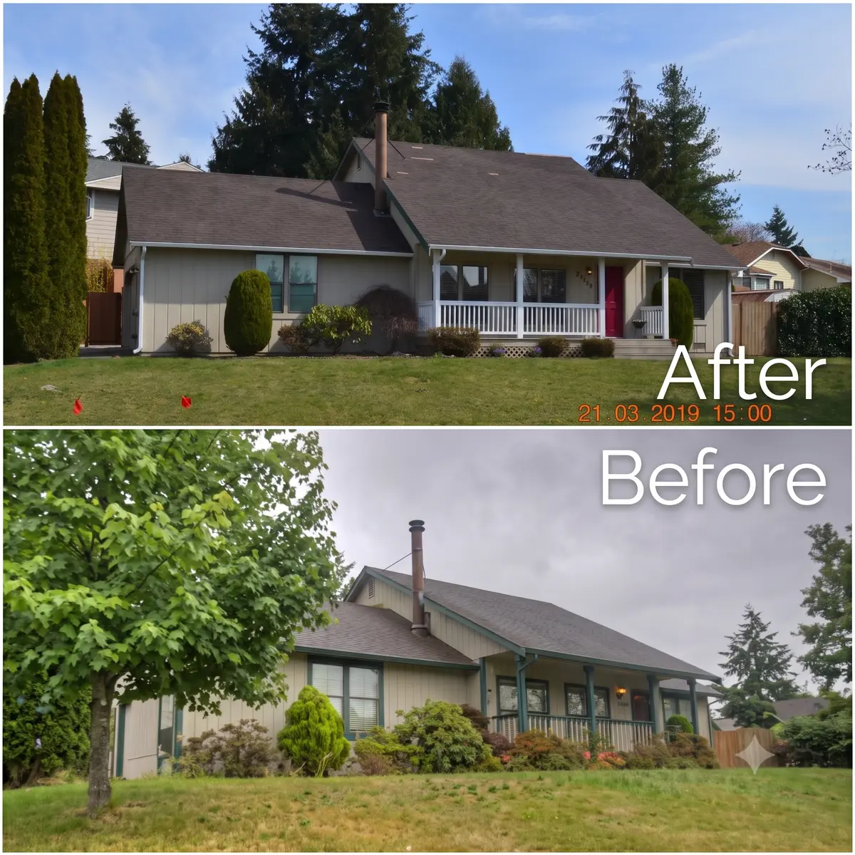 An image showing the before and after images of 21520 120th Pl SE Kent, WA after using an Equity Optimization program.