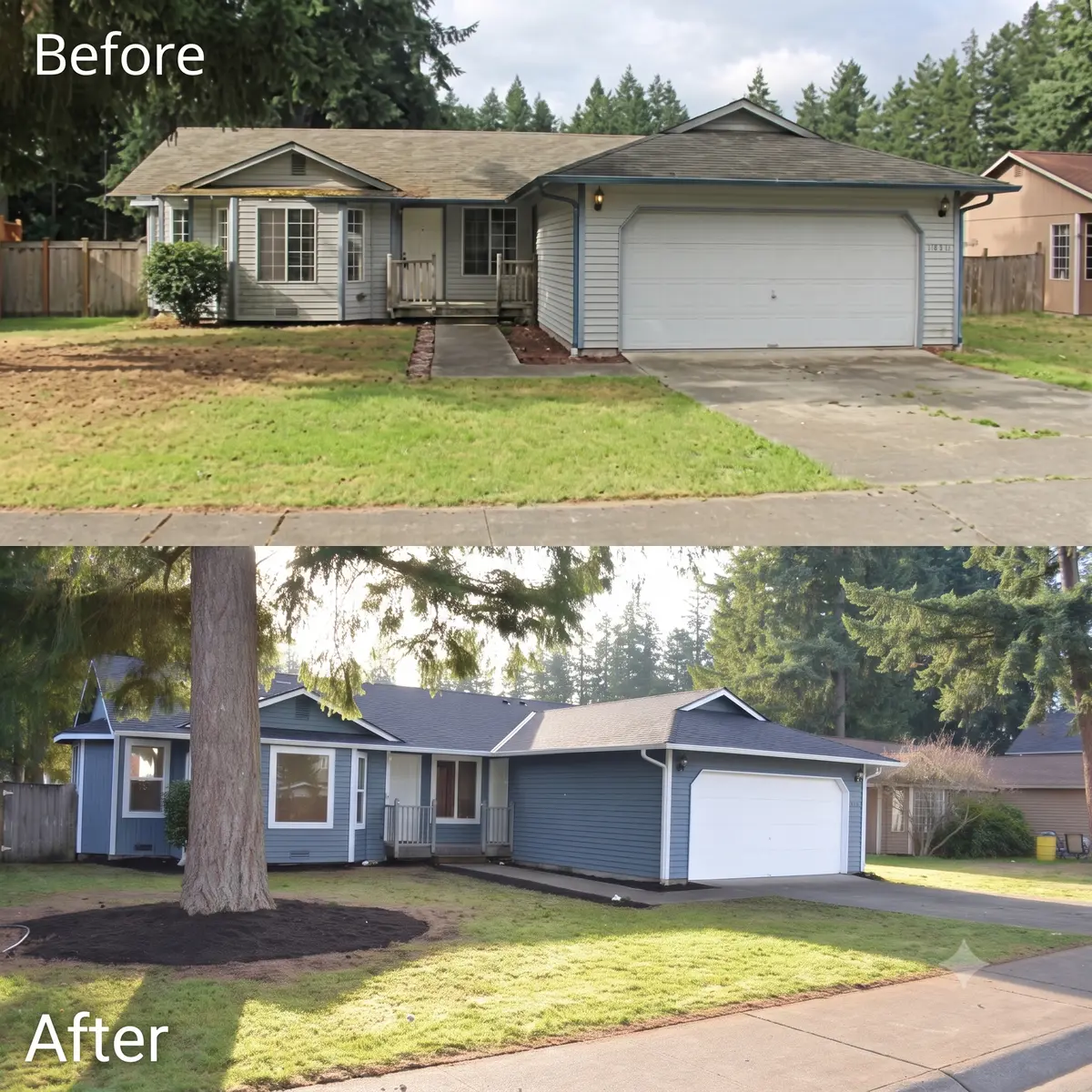 Before and after image of 19213 SE 263rd St Covington, WA showing the results of a pay as You Go Equity Optimization program. Sold by Kurt Kreager