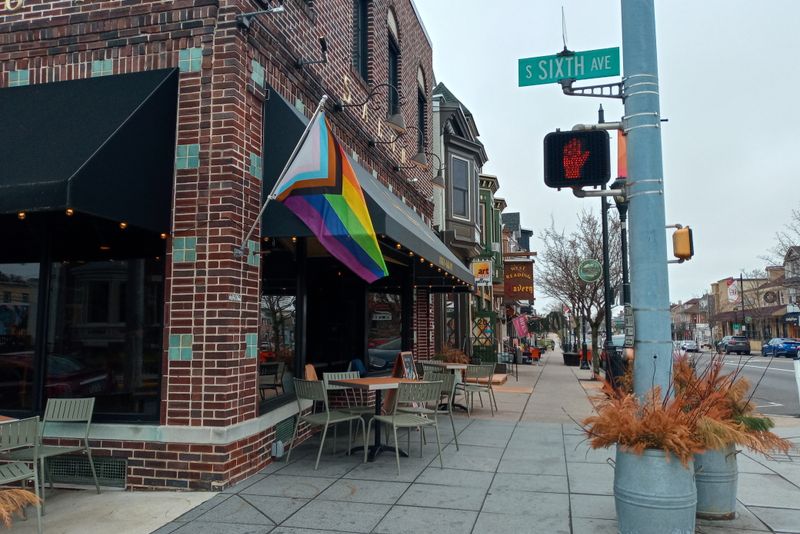 Local shops and outdoor dining on a main street