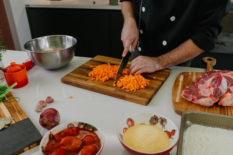 Fresh ingredients being prepared in a modern kitchen