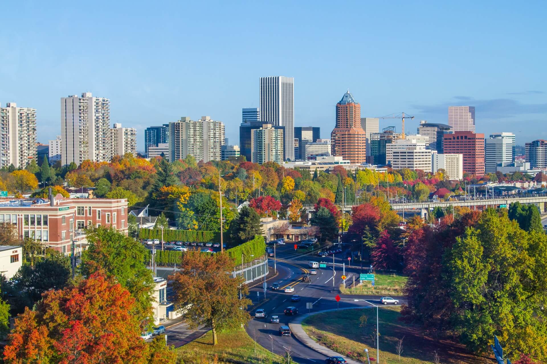 Portland, Oregon skyline in autumn daylight