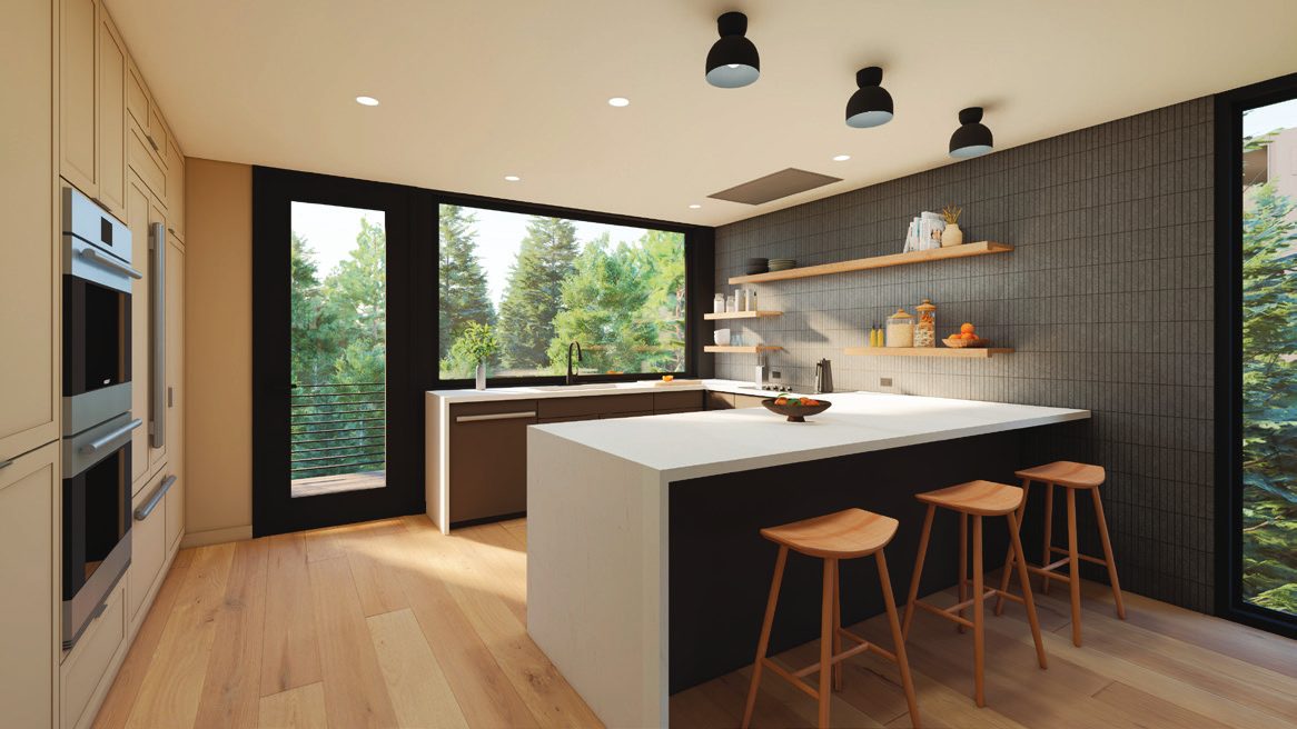 Rendering of a Pine Haven Ponderosa kitchen in the Luxe package