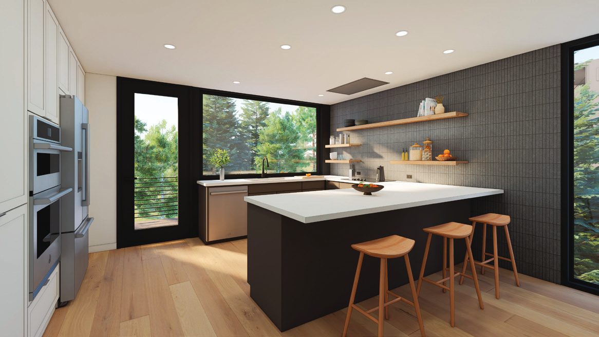 Rendering of a Pine Haven Ponderosa kitchen in the Signature package