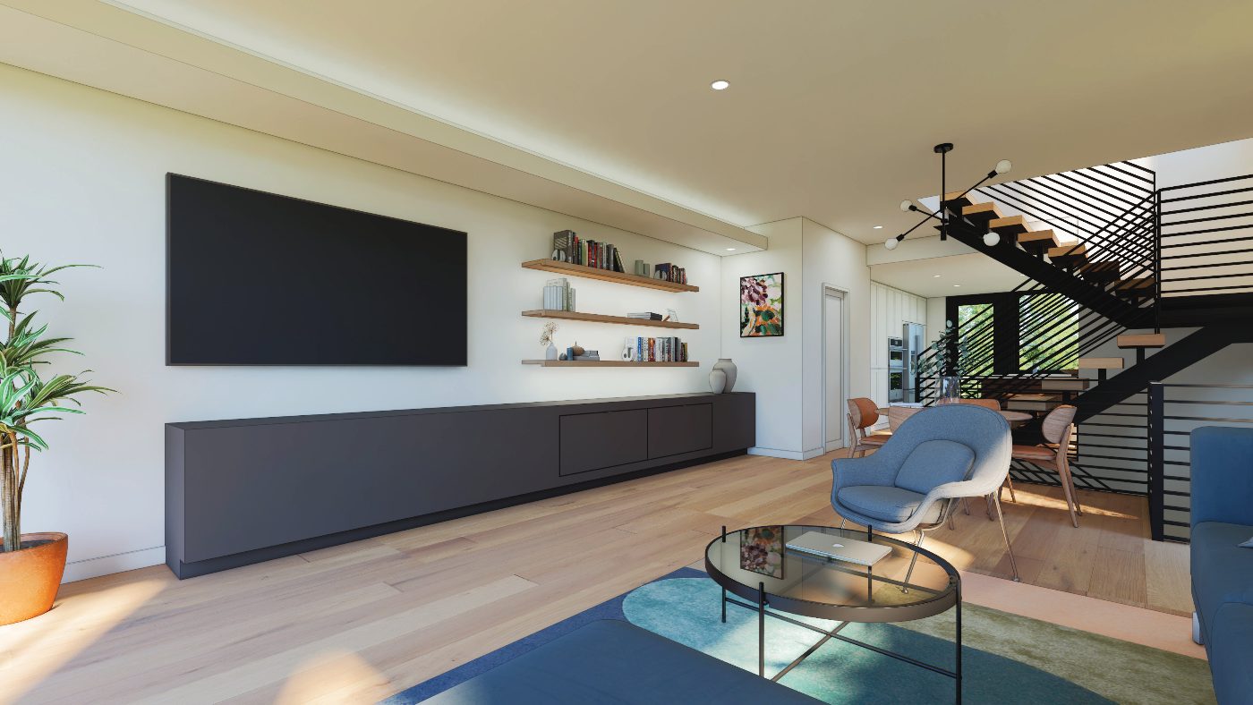 Rendering of a Pine Haven living room in the Signature package