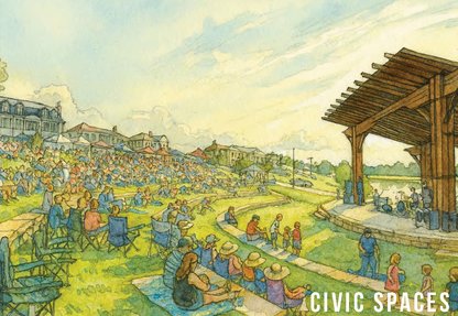 Concept sketch of an outdoor amphitheater on a lawn