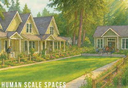 Concept sketch of cottages around a shared green