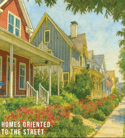 Concept sketch of front porch homes facing the street