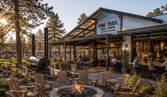 Concept image of a restaurant patio with fire pit