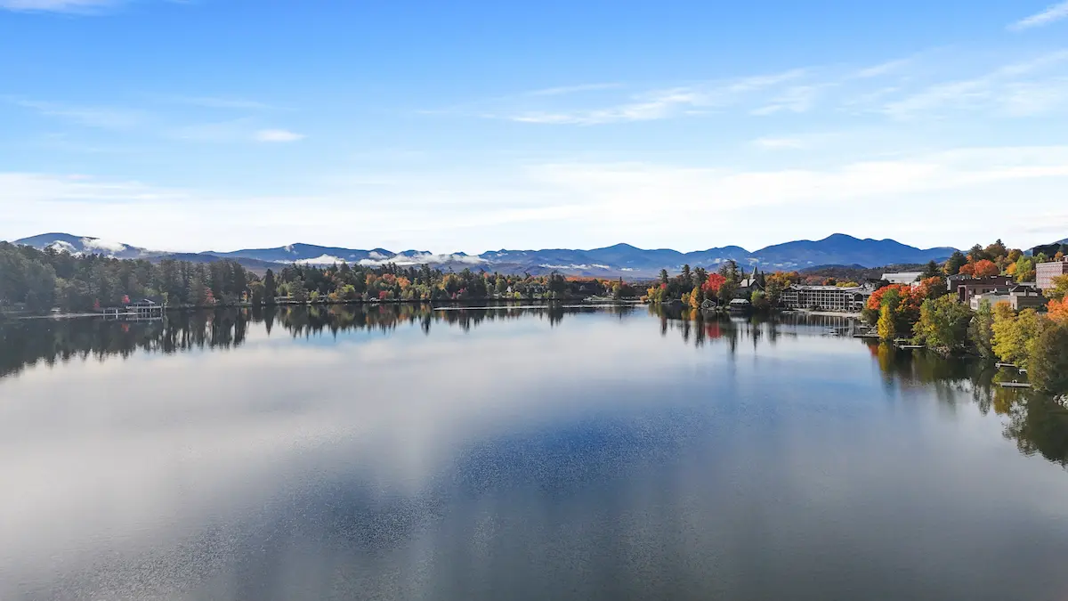 Golf fairway and lakefront at the Whiteface Club in Lake Placid, New York