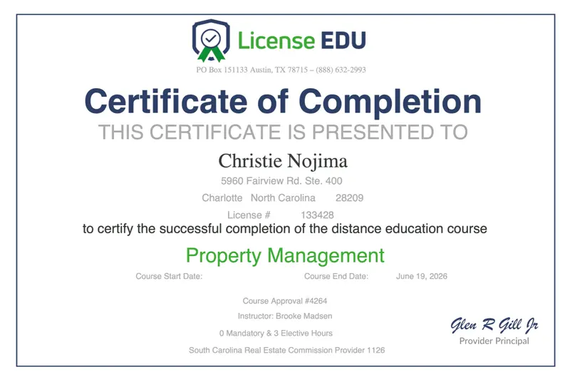Property Managment SC Certificate 3 hours