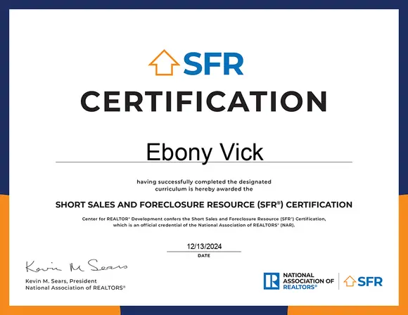 Short Sales and Foreclosure certificate