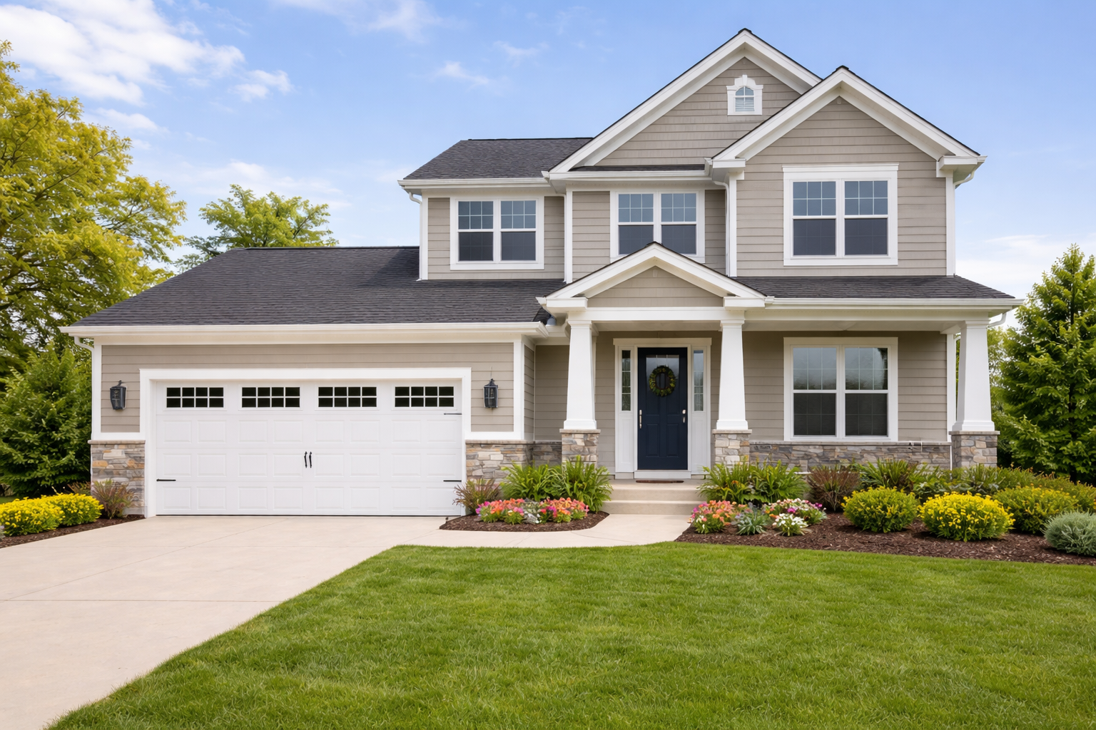 new construction home with landscape