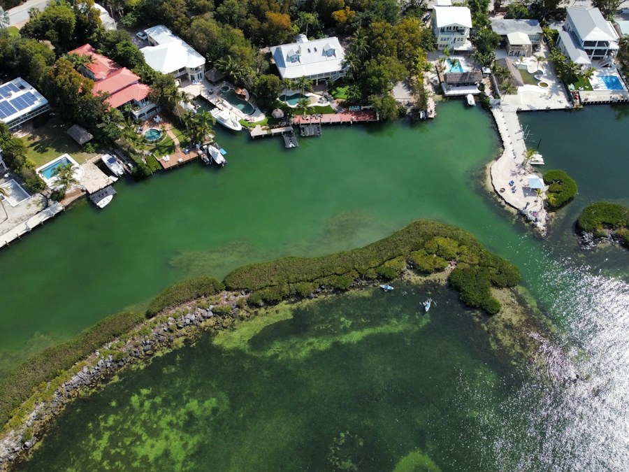 Aerial view of waterfront estates in Port Royal, Naples