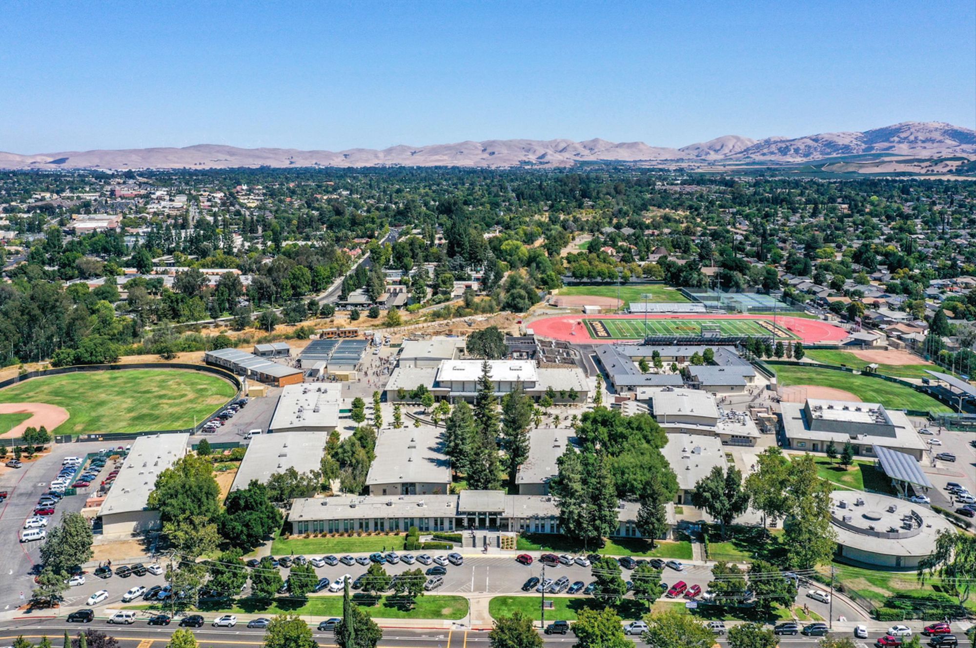 Drone view of highschool in Livermore CA