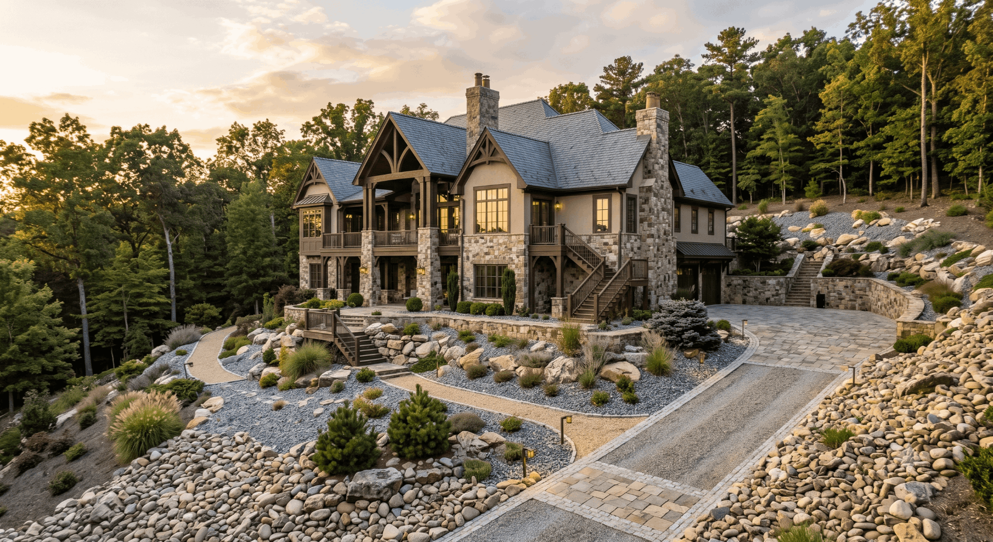 Hillside custom home with defensible space landscaping in Castlewood, Pleasanton