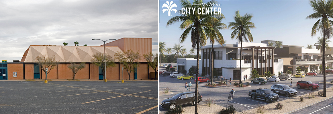 Old vs New McAllen City Center (from left to right)