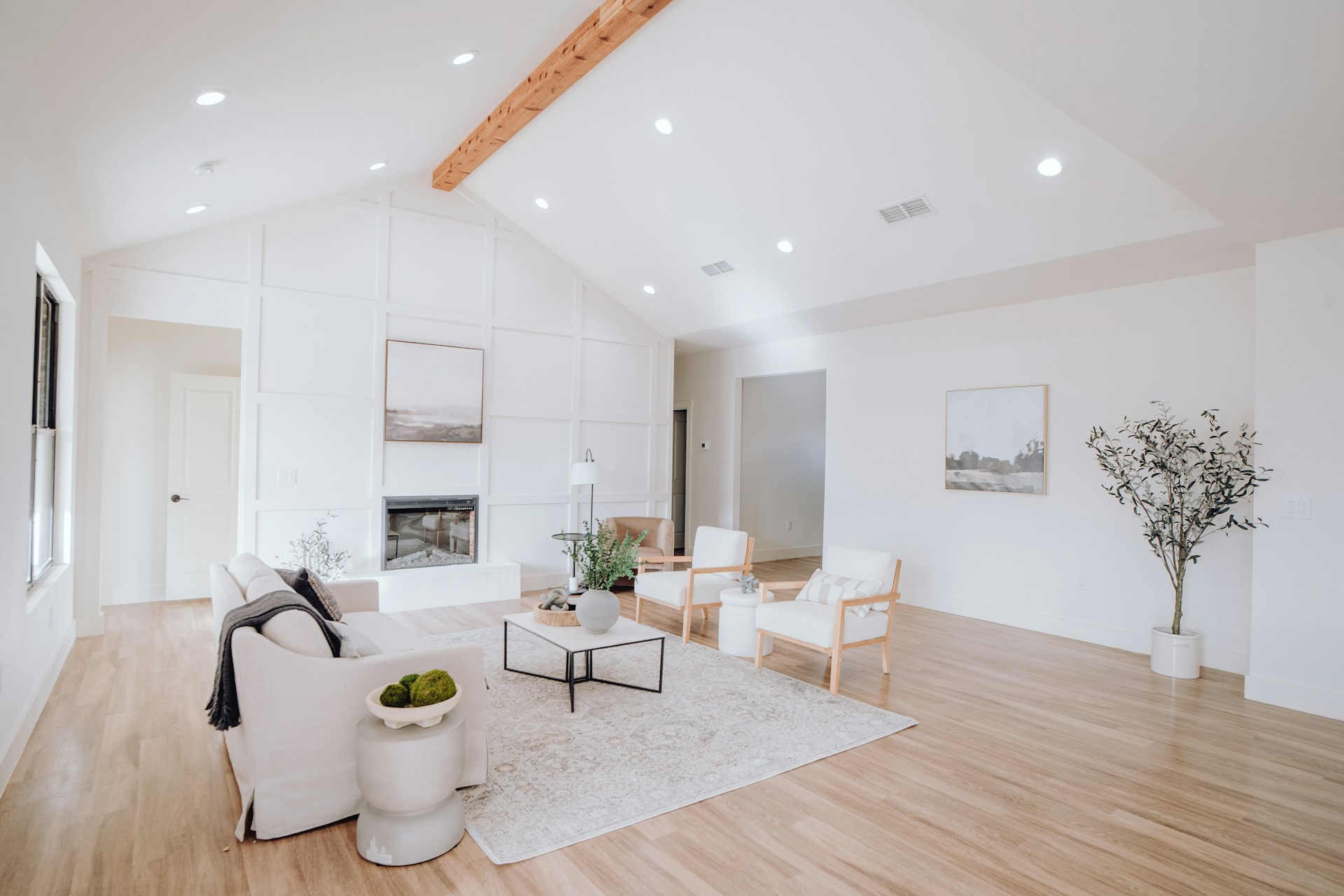 clean, modern, minimal living room with white walls