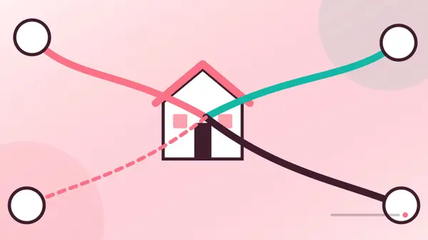 Fredericksburg relocation research illustrated with a home hub and several distinct weekly travel routes.