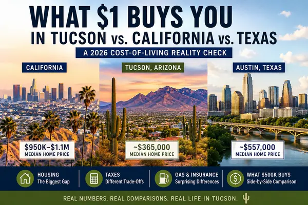 feature image of What $1 Buys You in Tucson vs. California vs. Texas: A 2026 Cost-of-Living Reality Check