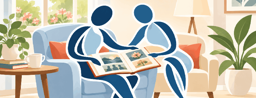 Memory care connection and reminiscence illustration