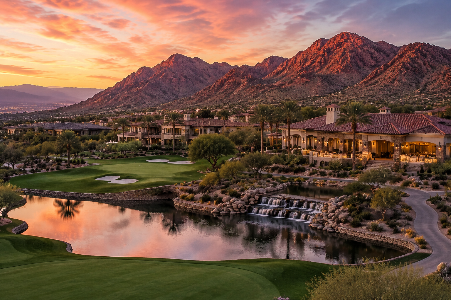 Red Rock Country Club Henderson golf course greens and luxury homes sunset 2026